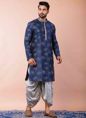 navy blue  kurta dhoti  set for men with embroidered work 1