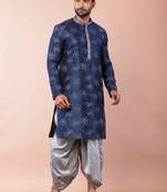 navy blue  kurta dhoti  set for men with embroidered work