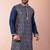 navy blue dupion kurta pyjama set for men with solid design