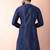 navy blue dupion kurta pyjama set for men with solid design