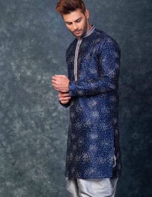 navy blue  kurta dhoti  set for men with embroidered work 3