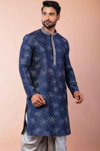navy blue  kurta dhoti  set for men with embroidered work