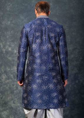 navy blue  kurta dhoti  set for men with embroidered work 4