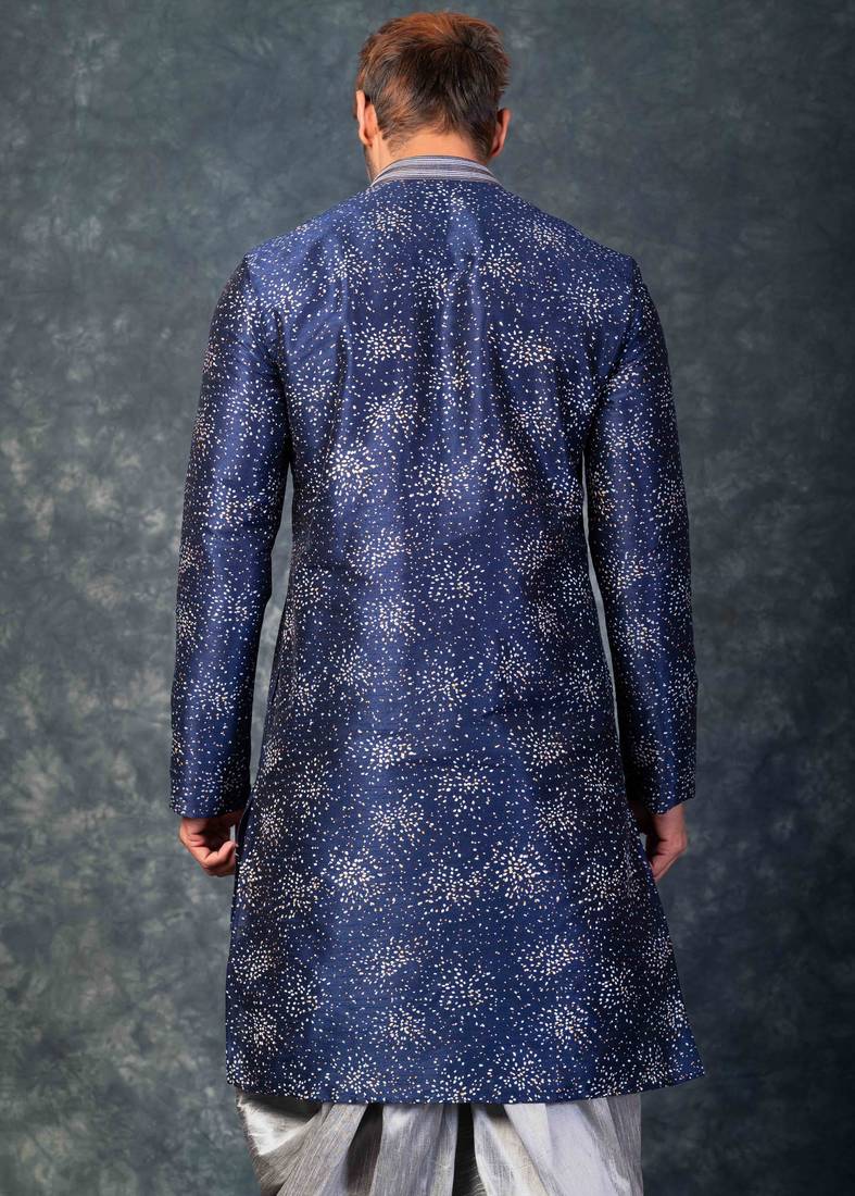 navy blue  kurta dhoti  set for men with embroidered work