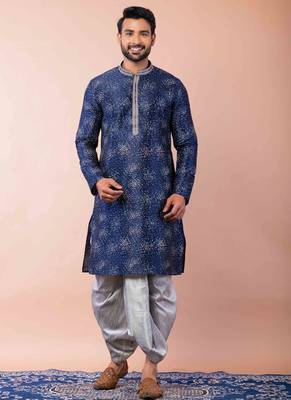 navy blue  kurta dhoti  set for men with embroidered work 3