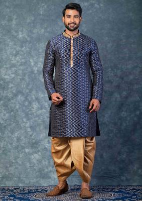 navy blue  kurta dhoti  set for men with embroidered work 1