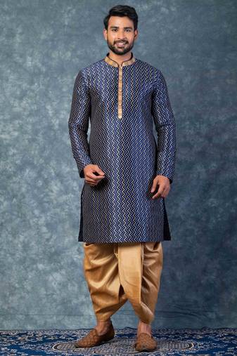 navy blue  kurta dhoti  set for men with embroidered work