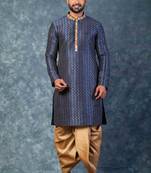 navy blue  kurta dhoti  set for men with embroidered work