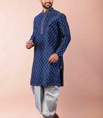 navy blue  kurta dhoti  set for men with embroidered work