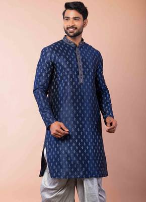 navy blue  kurta dhoti  set for men with embroidered work 2