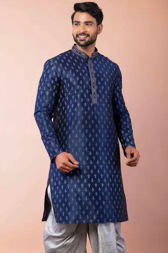 navy blue  kurta dhoti  set for men with embroidered work