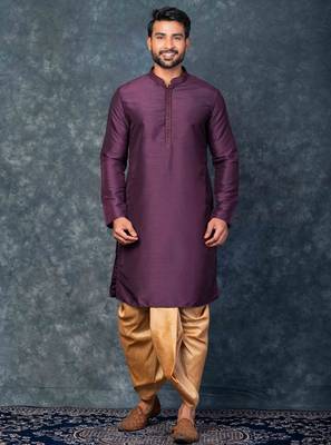 purple kurta dhoti  set for men with embroidered work 1