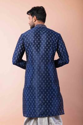 navy blue  kurta dhoti  set for men with embroidered work 4