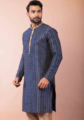 navy blue  kurta dhoti  set for men with embroidered work 2