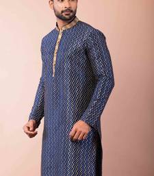 navy blue  kurta dhoti  set for men with embroidered work