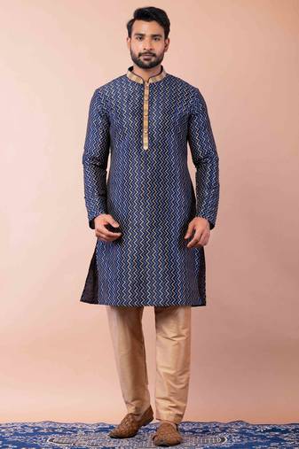 navy blue  kurta dhoti  set for men with embroidered work
