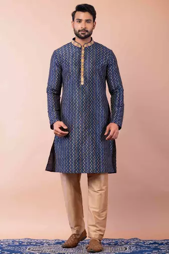navy blue  kurta dhoti  set for men with embroidered work