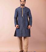 navy blue  kurta dhoti  set for men with embroidered work