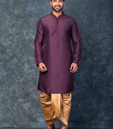 purple kurta dhoti  set for men with embroidered work