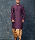 purple kurta dhoti  set for men with embroidered work