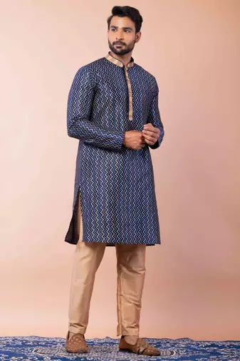navy blue  kurta dhoti  set for men with embroidered work