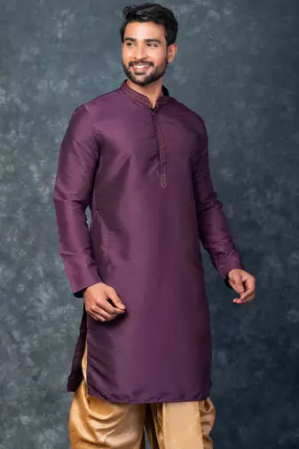 purple kurta dhoti  set for men with embroidered work