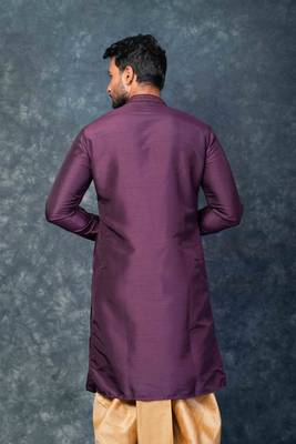 purple kurta dhoti  set for men with embroidered work 4