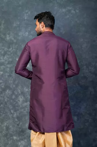purple kurta dhoti  set for men with embroidered work