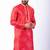 red dupion kurta pyjama set for men with printed design