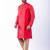 red dupion kurta pyjama set for men with printed design