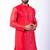 red dupion kurta pyjama set for men with printed design