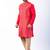 red dupion kurta pyjama set for men with printed design
