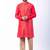 red dupion kurta pyjama set for men with printed design
