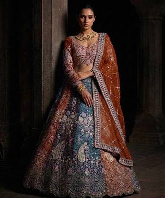 orange color Coding  Sequins Work With Cancan net Lehenga Choli set 1