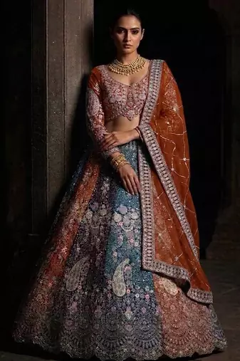 orange color Coding  Sequins Work With Cancan net Lehenga Choli set