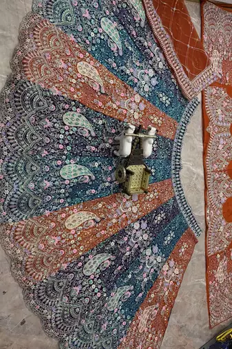 orange color Coding  Sequins Work With Cancan net Lehenga Choli set