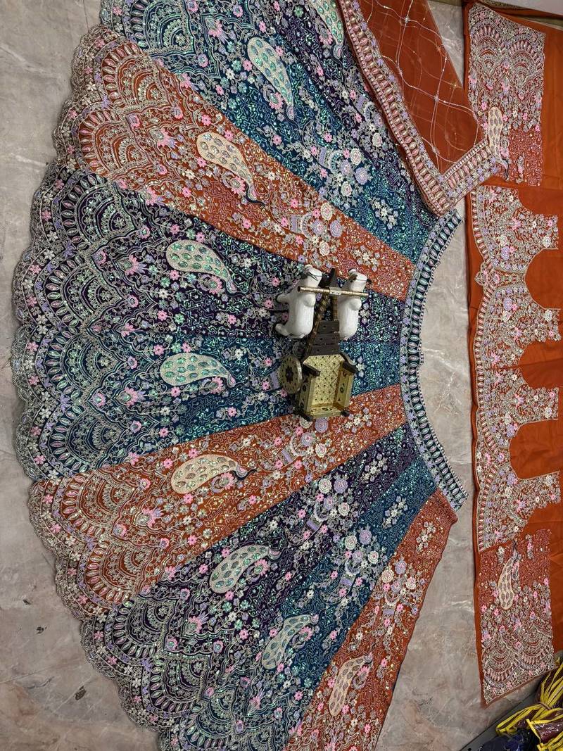 orange color Coding  Sequins Work With Cancan net Lehenga Choli set
