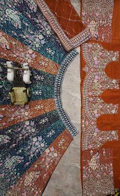 orange color Coding  Sequins Work With Cancan net Lehenga Choli set 3