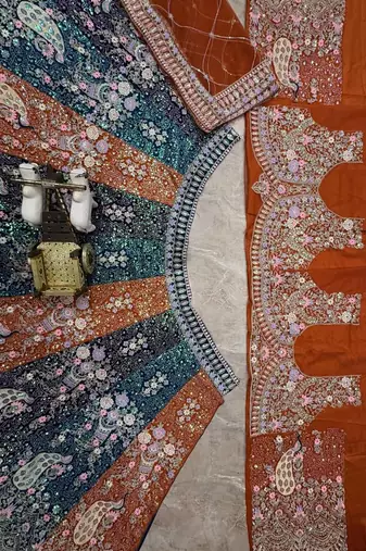 orange color Coding  Sequins Work With Cancan net Lehenga Choli set