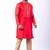 red dupion kurta pyjama set for men with printed design