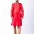 red dupion kurta pyjama set for men with printed design