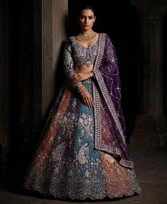  purple color Coding  Sequins Work With Cancan net Lehenga Choli set 1