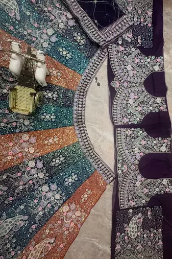  purple color Coding  Sequins Work With Cancan net Lehenga Choli set