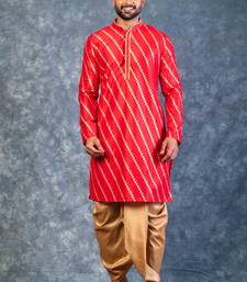 red dupion kurta dhoti  set for men with embroidered work