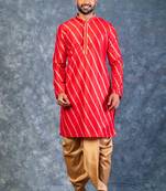 red dupion kurta dhoti  set for men with embroidered work