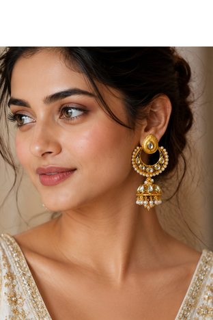 Gold Meenakari Premium Kundan Jhumka 1