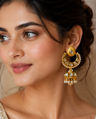 Gold Meenakari Premium Kundan Jhumka