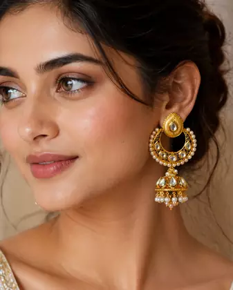Gold Meenakari Premium Kundan Jhumka