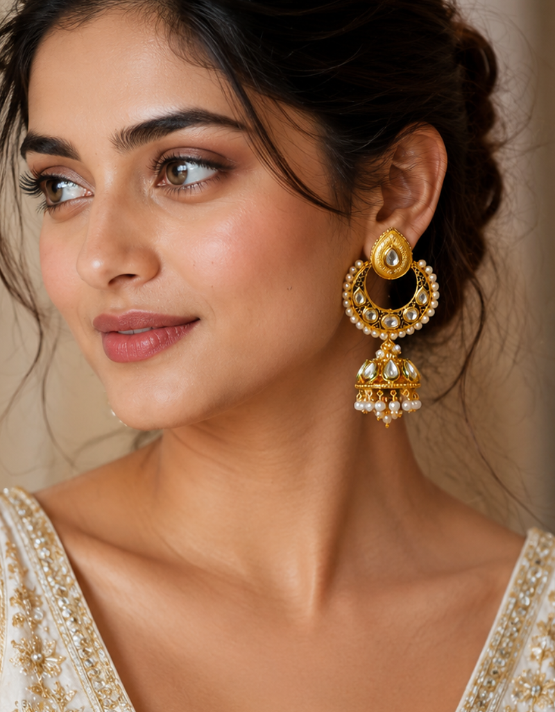 Gold Meenakari Premium Kundan Jhumka