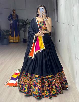 BLACK RAYON COTTON EMBROIDERY  SEMI STICHED NAVRATRI CHANIYA CHOLI 1